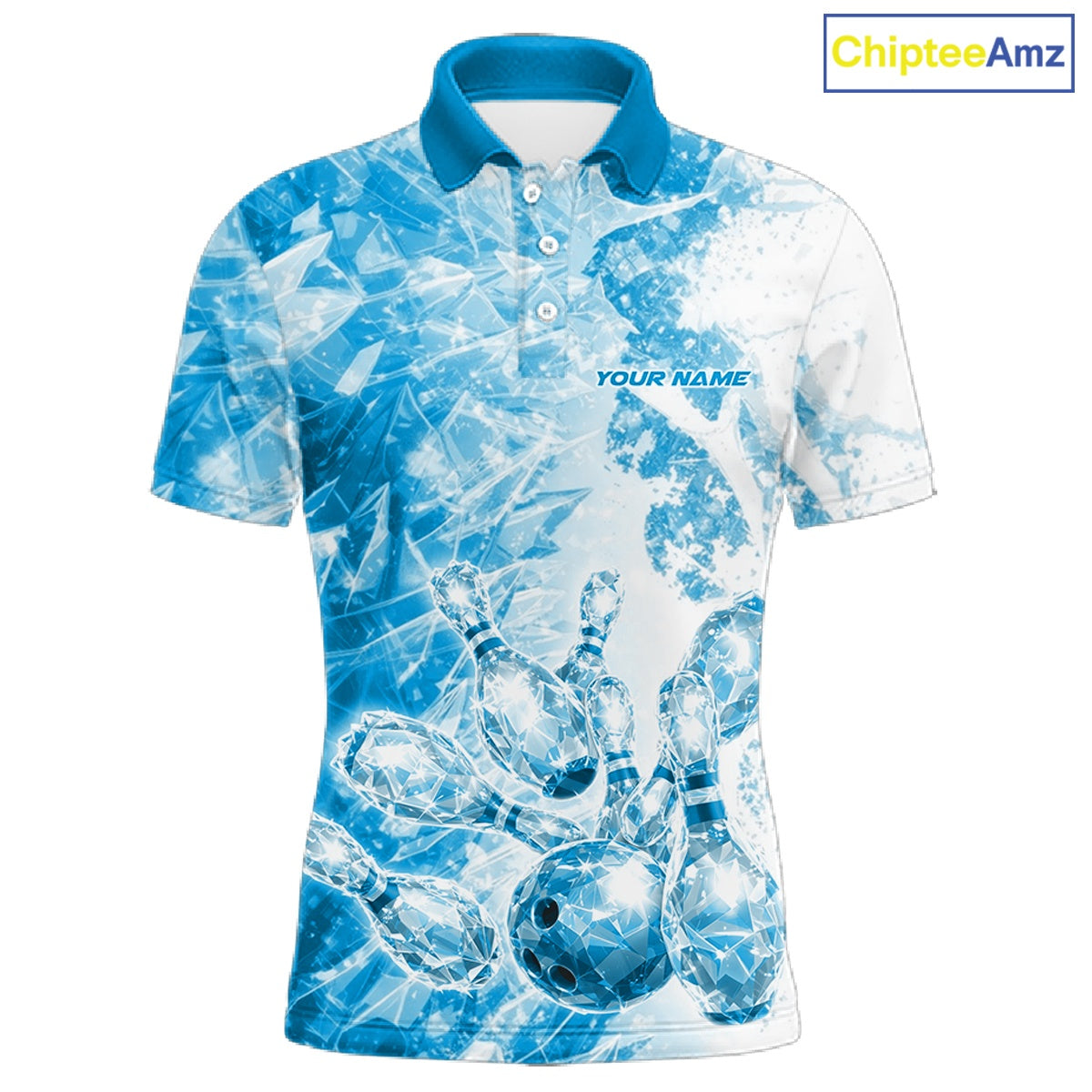 Custom Blue Ice Crystal Bowling Team Jerseys For Men, Women And Kid, Bowling Tournament Shirts Multi Styles IPHW10424