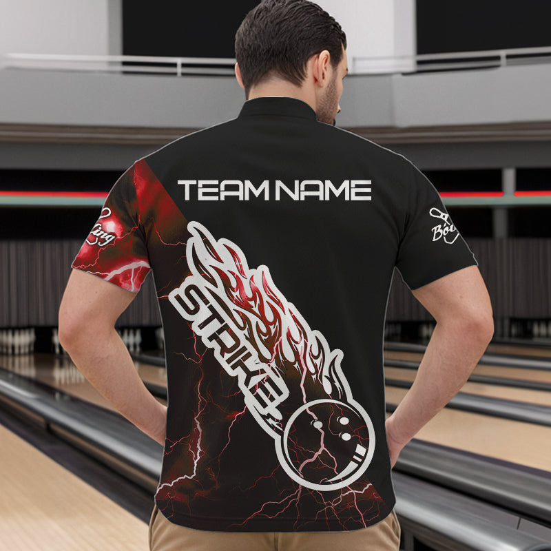 Custom Black And Red Thunder Lightning Strike Bowling Quarter-Zip Shirts For Men Team Shirt IPHW8533