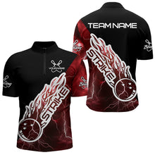 Load image into Gallery viewer, Custom Black And Red Thunder Lightning Strike Bowling Quarter-Zip Shirts For Men Team Shirt IPHW8533