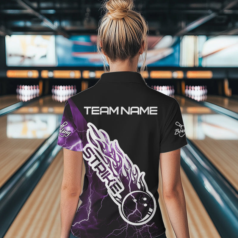 Custom Black And Purple Thunder Lightning Strike Bowling Womens Quarter-Zip Shirts Shirt IPHW8535
