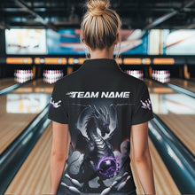 Load image into Gallery viewer, Custom Black And Purple Dragon Bowling Team Polo Shirts For Women, Dragon Bowling Jerseys IPHW8546