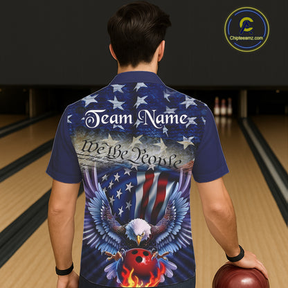 Customized Blue Eagle Bowling Shirt Patriotic Hawaiian Bowling Jersey For Men US Bowling IPHW7110