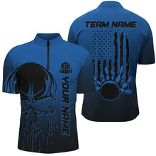 Load image into Gallery viewer, Black And Blue Skull Custom Unisex Bowling Team Shirts, American Flag Patriotic Bowling Outfits IPHW6057