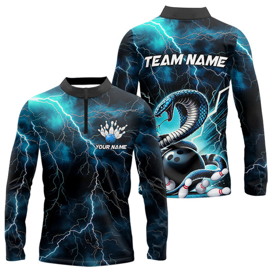 Blue Thunder Lightning Custom Cobra Snake Bowling Men Long Sleeve Quarter-Zip Team Shirts IPHW7423