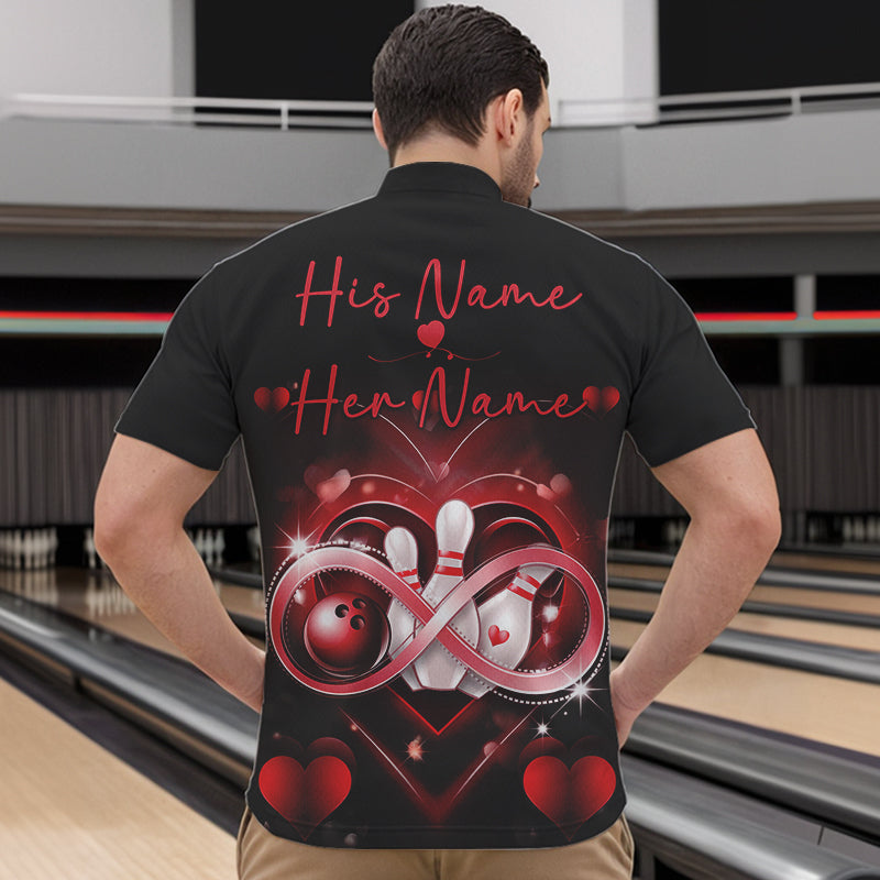 Custom Valentines Day Bowling Quarter-Zip Shirts For Men, Infinity Love Bowling Couple Shirt IPHW8369