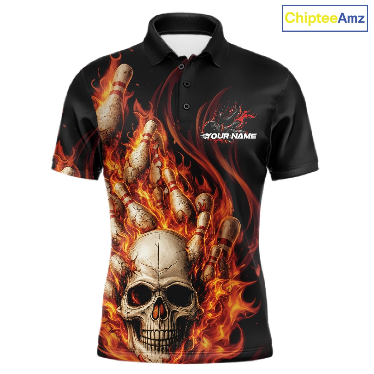 Custom Multi Styles Flame Skull Halloween Bowling Team Shirts, Fire Bowling Tournament Shirt Bowling Jerseys IPHW10438