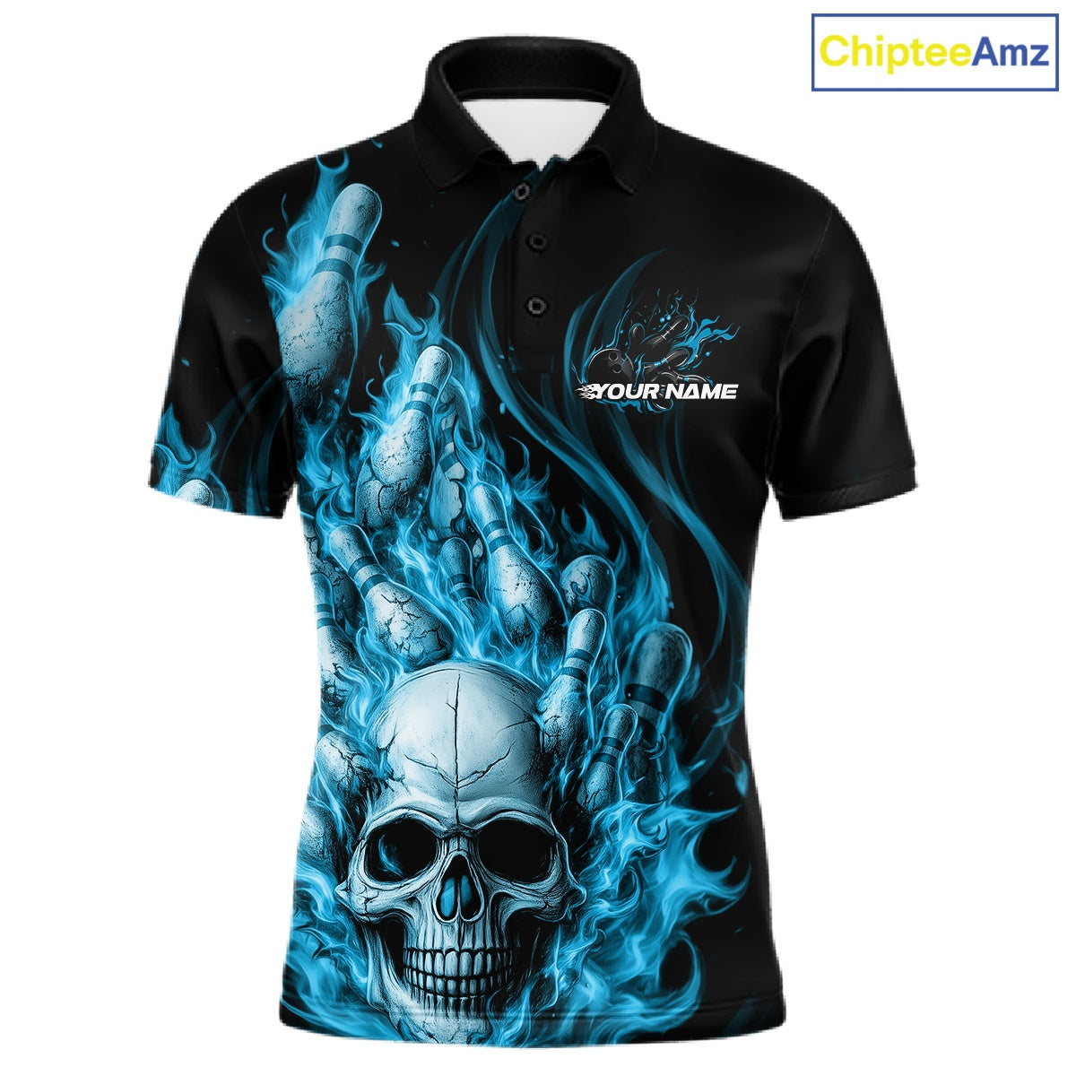 Custom Multi Styles Blue Flame Skull Halloween Bowling Team Shirts, Bowling Tournament Shirt Bowling Jersey IPHW10440