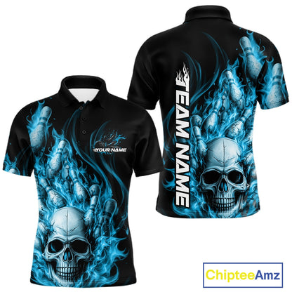 Custom Multi Styles Blue Flame Skull Halloween Bowling Team Shirts, Bowling Tournament Shirt Bowling Jersey IPHW10440