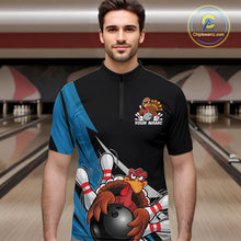 Load image into Gallery viewer, Black And Blue Custom Funny Turkey Thanksgiving Bowling Team Quarter-Zip Shirts For Men IPHW8878