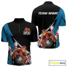Load image into Gallery viewer, Black And Blue Custom Funny Turkey Thanksgiving Bowling Team Quarter-Zip Shirts For Men IPHW8878