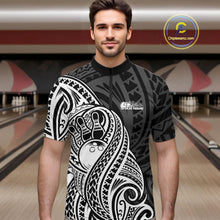 Load image into Gallery viewer, Custom Black And White Maori Style Koru Spiral Tribal Men Bowling Quarter-Zip Team Shirt IPHW10949