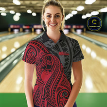 Load image into Gallery viewer, Custom Black And Red Maori Style Koru Spiral Tribal Women Bowling Polo Team Shirt IPHW10950