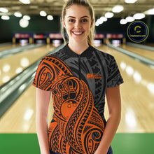 Load image into Gallery viewer, Custom Black And Orange Maori Style Koru Spiral Tribal Women Bowling Quarter-Zip Shirt IPHW10954