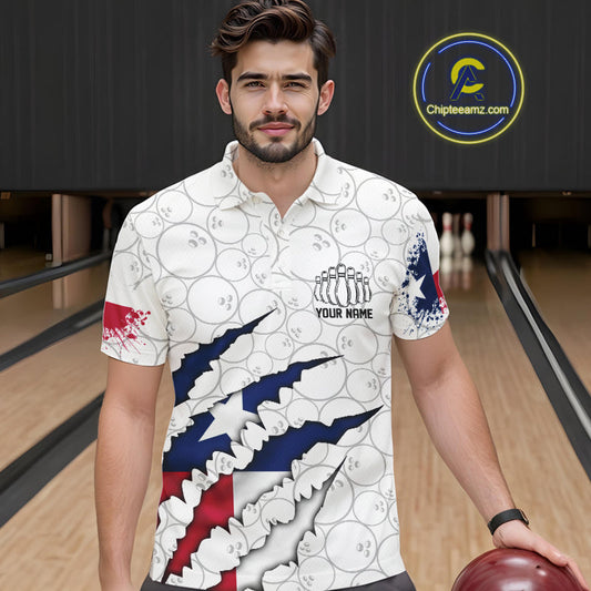 Custom Texas Flag Bowling Team Polo Shirts For Men, Texas Bowling League Shirt IPHW9834