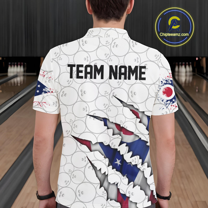 Custom Ohio Flag Bowling Team Polo Shirts For Men, Ohio Bowling League Shirt IPHW9835