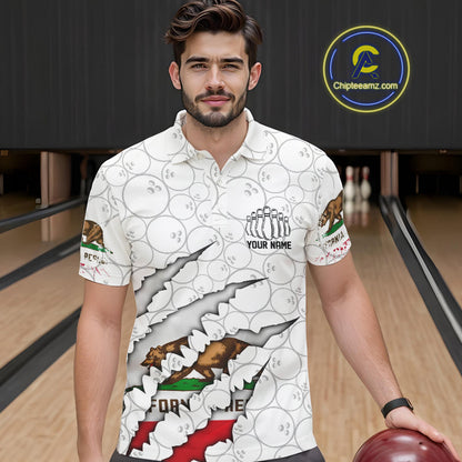 Custom California Flag Bowling Team Polo Shirts For Men, California Bowling League Shirt IPHW9836