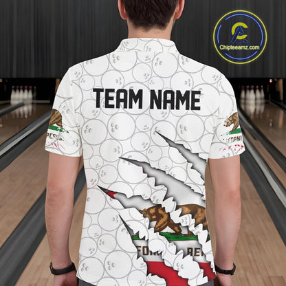 Custom California Flag Bowling Team Polo Shirts For Men, California Bowling League Shirt IPHW9836