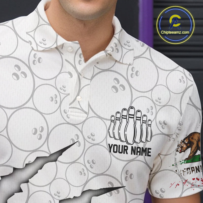 Custom California Flag Bowling Team Polo Shirts For Men, California Bowling League Shirt IPHW9836