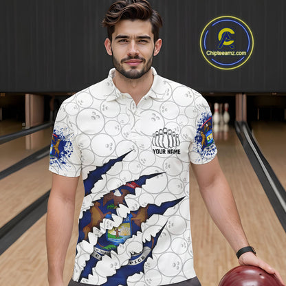 Custom Michigan Flag Bowling Team Polo Shirts For Men, Michigan Bowling League Shirt IPHW9837
