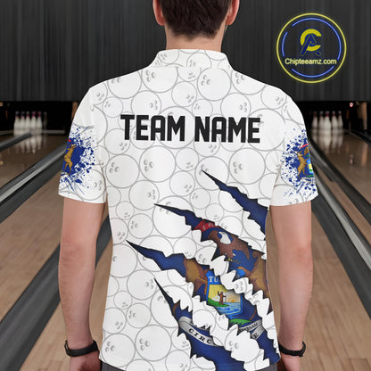 Custom Michigan Flag Bowling Team Polo Shirts For Men, Michigan Bowling League Shirt IPHW9837