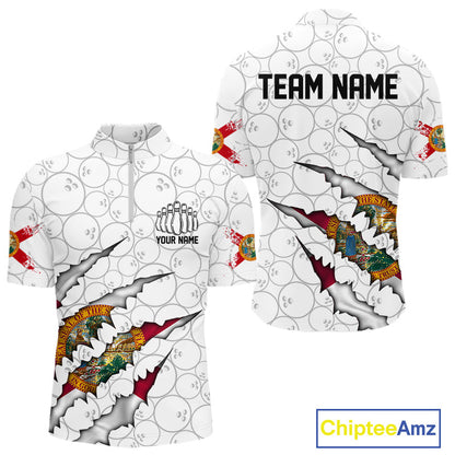 Custom Florida Flag Bowling Team Quarter-Zip Shirts For Men, Florida Bowling League Shirt IPHW9838