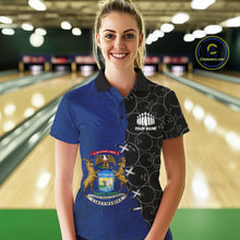 Load image into Gallery viewer, Michigan Flag Custom Bowling Team Shirts For Women, Patriotic Bowling League Shirt IPHW10717