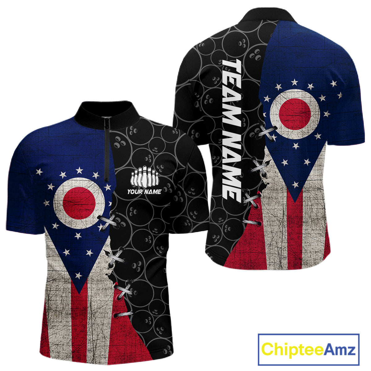 Ohio Flag Custom Bowling Team Shirts For Men, Patriotic Bowling League Shirt IPHW10720