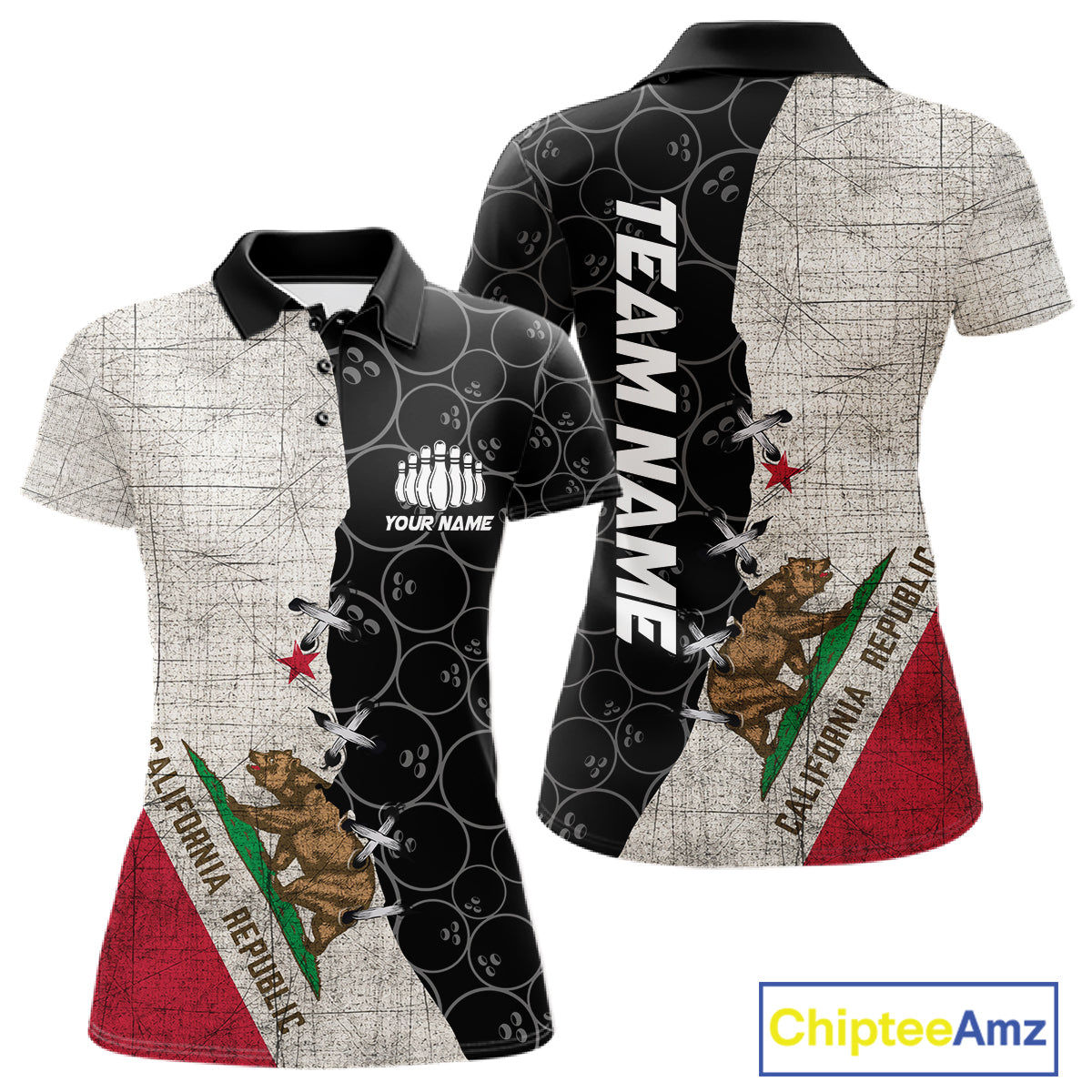 California Flag Custom Bowling Team Shirts For Women, Patriotic Bowling League Shirt IPHW10721