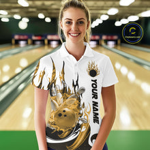 Load image into Gallery viewer, Custom Yellow Flame Bowling Team Jerseys, Bowling League Polo Shirt For Women IPHW10728