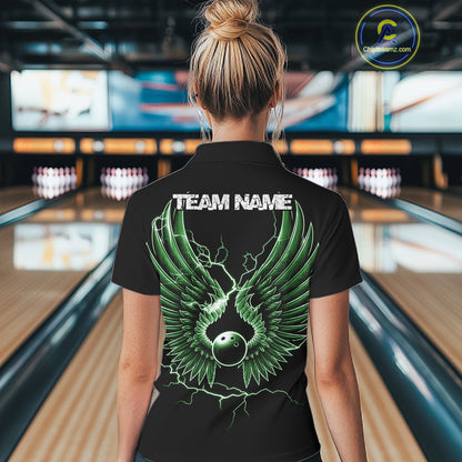 Custom Green Lightning Bowling Ball With Wings Bowling Women Team Shirt, Bowling Jerseys IPHW10730