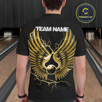 Custom Yellow Lightning Bowling Ball With Wings Bowling Men Team Shirt, Bowling Jerseys IPHW10732