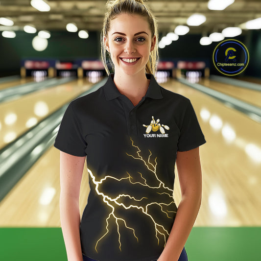Custom Yellow Lightning Bowling Ball With Wings Bowling Women Team Shirt, Bowling Jerseys IPHW10732