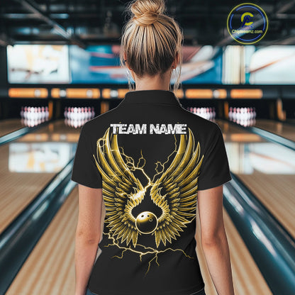 Custom Yellow Lightning Bowling Ball With Wings Bowling Women Team Shirt, Bowling Jerseys IPHW10732