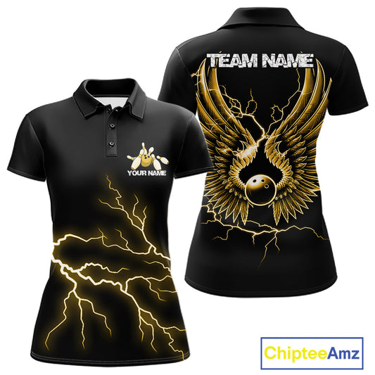 Custom Yellow Lightning Bowling Ball With Wings Bowling Women Team Shirt, Bowling Jerseys IPHW10732