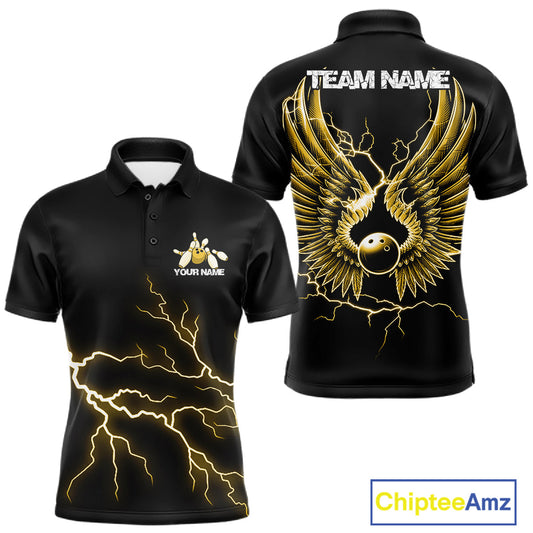 Custom Yellow Lightning Bowling Ball With Wings Bowling Men Team Shirt, Bowling Jerseys IPHW10732