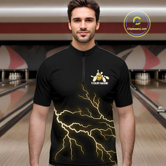Custom Yellow Lightning Bowling Ball With Wings Bowling Men Team Shirt, Bowling Jerseys IPHW10732