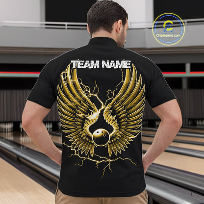 Custom Yellow Lightning Bowling Ball With Wings Bowling Men Team Shirt, Bowling Jerseys IPHW10732