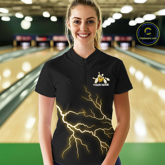 Custom Yellow Lightning Bowling Ball With Wings Bowling Women Team Shirt, Bowling Jersey IPHW10732