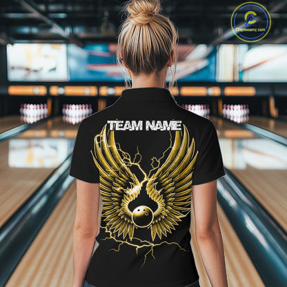 Custom Yellow Lightning Bowling Ball With Wings Bowling Women Team Shirt, Bowling Jersey IPHW10732