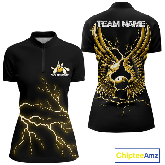 Custom Yellow Lightning Bowling Ball With Wings Bowling Women Team Shirt, Bowling Jersey IPHW10732