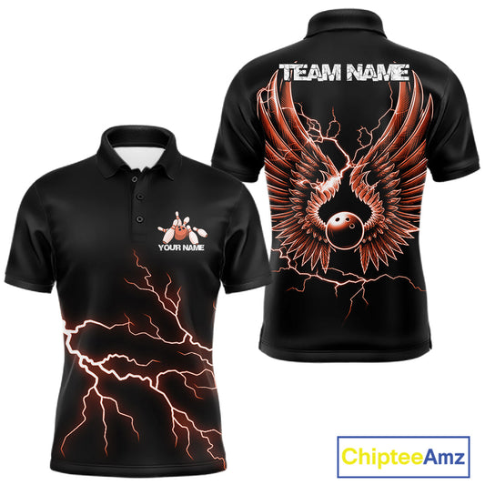 Custom Orange Lightning Bowling Ball With Wings Bowling Men Team Shirt, Bowling Jerseys IPHW10733