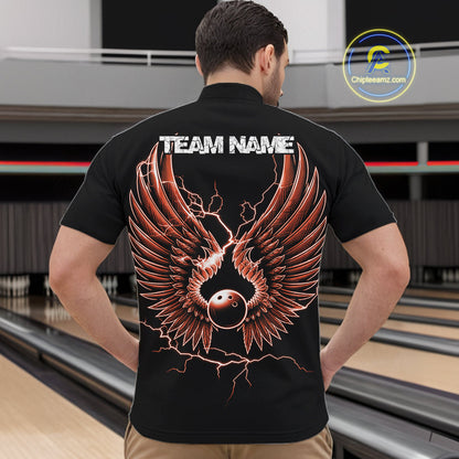 Custom Orange Lightning Bowling Ball With Wings Bowling Men Team Shirt, Bowling Jerseys IPHW10733