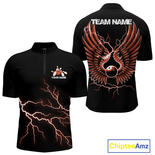 Custom Orange Lightning Bowling Ball With Wings Bowling Men Team Shirt, Bowling Jerseys IPHW10733