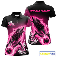 Load image into Gallery viewer, Pink Flame Wolf Custom Bowling Team Shirt For Women, Fire Wolf Bowling Jerseys IPHW10734