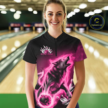 Load image into Gallery viewer, Pink Flame Wolf Custom Bowling Team Shirt For Women, Fire Wolf Bowling Jerseys IPHW10734