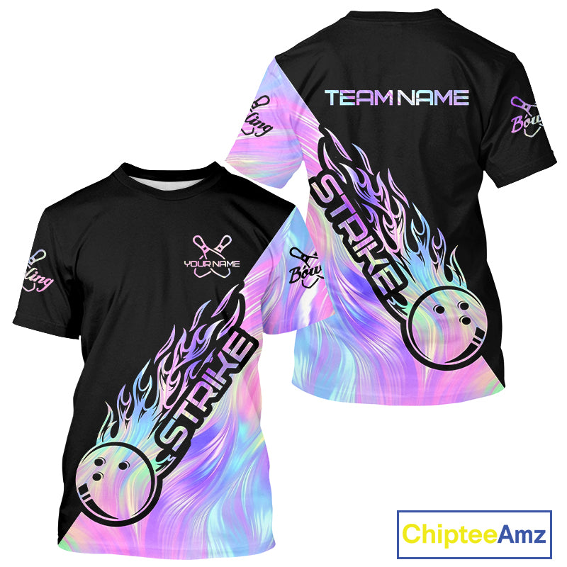 Strike Bowling T-Shirts For Men, Custom Hologram Bowling Team Bowler Outfit IPHW5242