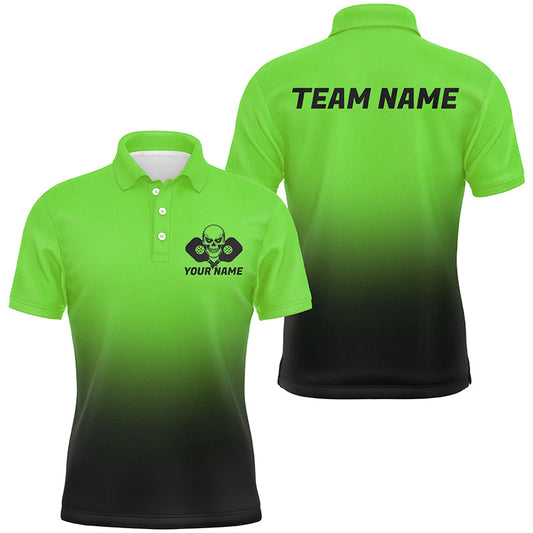 Black And Green Custom Skull Pickleball Shirts For Men, Halloween Pickleball Team Outfit IPHW7462