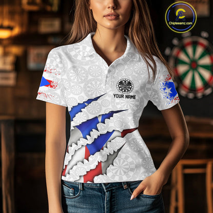 Custom Puerto Rico Flag Dart Team Polo Shirt For Women, Puerto Rico Dart Jerseys IPHW10021