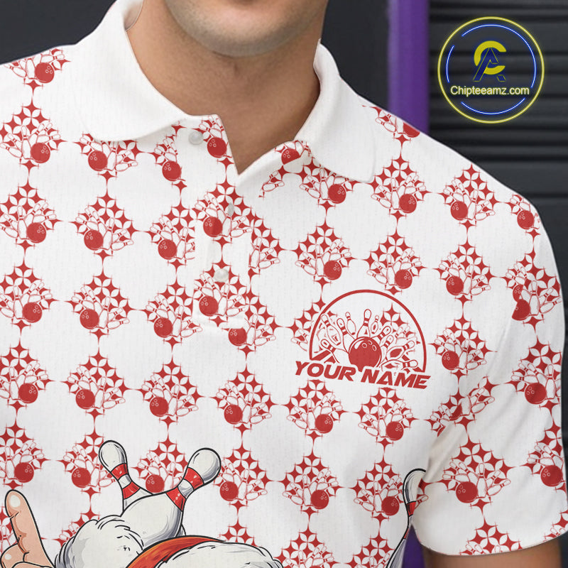 Custom Funny Santa Claus Christmas Bowling Men Polo Shirts, Xmas Bowling Team Shirt IPHW10111