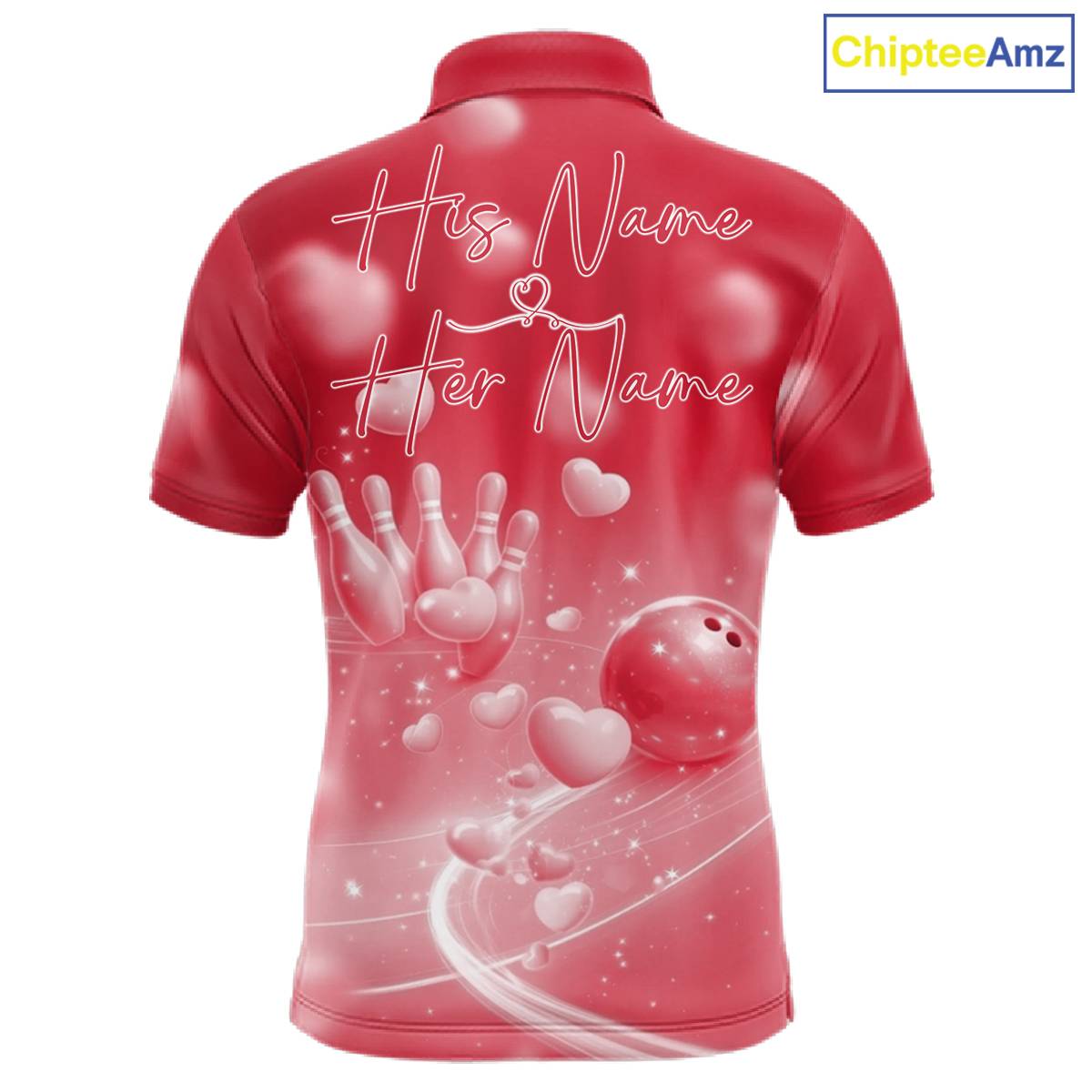 Custom Red Valentine Bowling Couple Shirts, Red Heart Theme Bowling Jerseys With His Name And Her Name IPHW10469